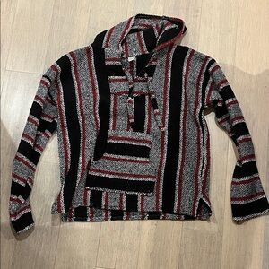 Men's Striped Hooded Sweater - Black, Red, Gray